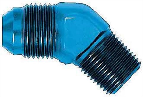Fitting - Adapter - 45 Degree - 10 AN Male to 1/2 in NPT Male - Aluminum - Blue Anodized - Each thumbnail 1
