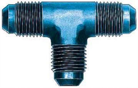 Fitting - Adapter Tee - 8 AN Male x 8 AN Male x 8 AN Male - Aluminum - Blue Anodized - Each thumbnail 1