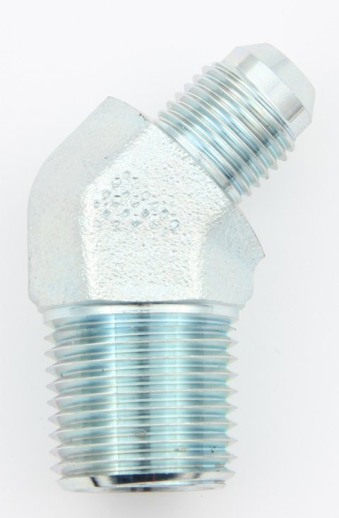 Fitting - Adapter - 45 Degree - 4 AN Male to 1/4 in NPT Male - Steel - Zinc Oxide - Each