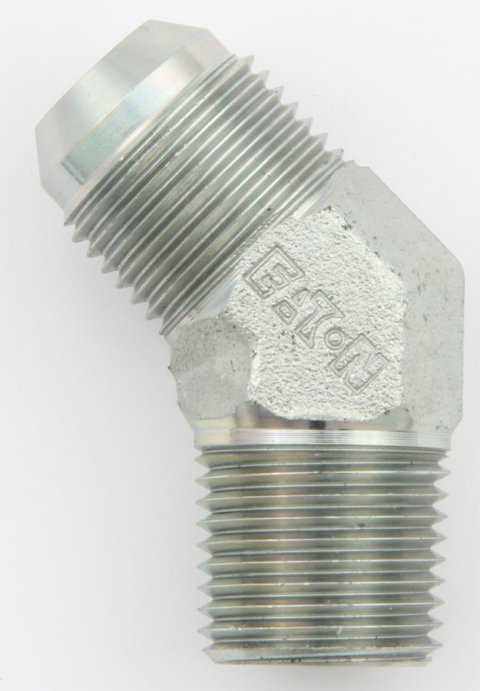 Fitting - Adapter - 45 Degree - 8 AN Male to 1/2 in NPT Male - Steel - Zinc Oxide - Each