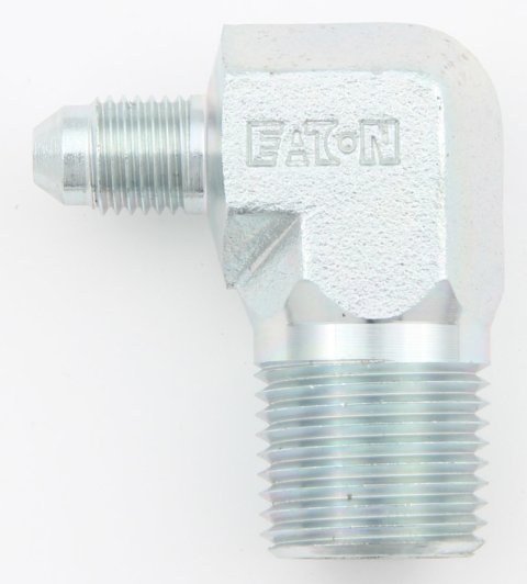 Fitting - Adapter - 90 Degree - 4 AN Male to 3/8 in NPT Male - Steel - Zinc Plated - Each