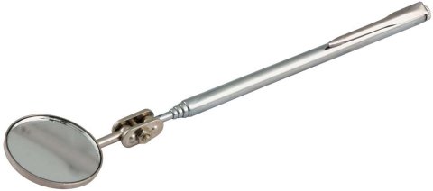 Inspection Mirror - Telescoping - 1.25 in Diameter Head - 6.5 to 19 in Long - Steel - Chrome - Each