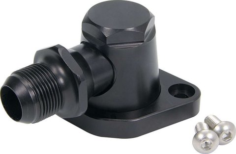 Water Neck - 90 Degree - 16 AN Male Inlet - Swivel - O-Ring - Hardware Included - Aluminum - Black Anodized - Chevy V8 - Each