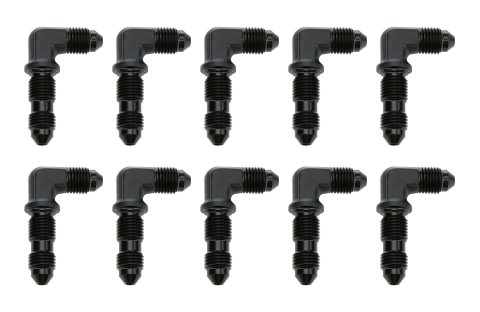 Fitting - Bulkhead - 90 Degree - 3 AN Male to 3 AN Male Bulkhead - Aluminum - Black Anodized - Set of 10