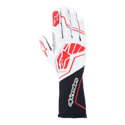 Driving Gloves - Tech-1 ZX V4 - SFI 3.3/5 - FIA Approved - Touchscreen Compatible - Elastic Cuff - White / Black / Red - 2X-Large - Pair