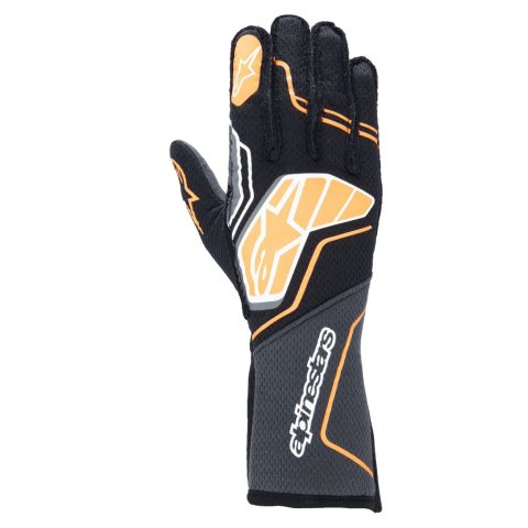 Driving Gloves - Tech-1 ZX V4 - SFI 3.3/5 - FIA Approved - Touchscreen Compatible - Elastic Cuff - Black / Gray / Fluorescent Orange - Small - Pair thumbnail 1