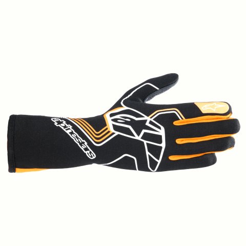 Driving Gloves - Tech-1 Race V4 - SFI 3.3/5 - FIA Approved - 2 Layer - Aramid / Silicone - Elastic Cuff - Black / Fluorescent Orange - Medium - Pair
