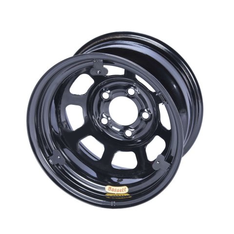 Wheel - D-Hole - 15 x 8 in - 3.000 in Backspace - 5 x 5.00 in Bolt Pattern - Mud Cover Tabs - IMCA Approved - Steel - Black Powder Coat - Each