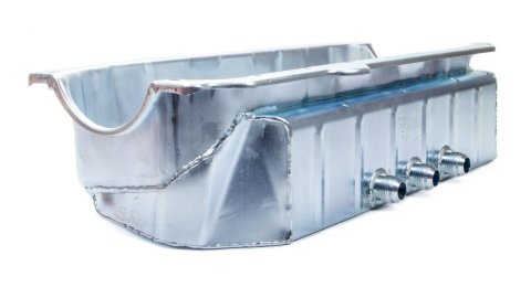 Engine Oil Pan - Dry Sump - 5.5 in Deep - Three 12 AN Male Passenger Side Pickups - Steel - Zinc Plated - 2-Piece Seal - Small Block Chevy - Each thumbnail 2