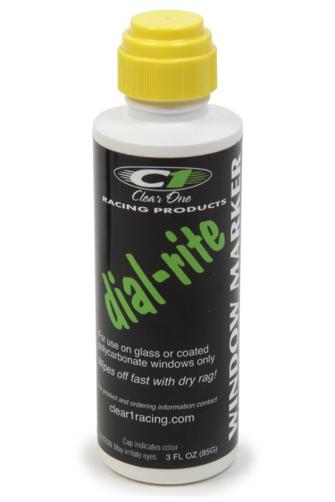 Dial-In Marker - Dial-Rite - Window - Yellow - Safe on Glass / Polycarbonate / Rubber - 3 oz Bottle / Applicator - Each thumbnail 1