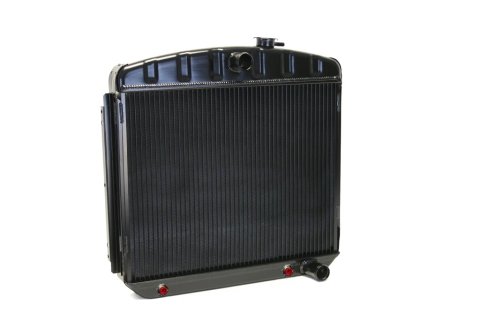 Radiator - Direct Fit - 22 in W x 21.25 in H x 3.25 in D - Single Pass - Center Inlet - Passenger Side Outlet - Automatic Transmission - Aluminum - Black Paint - Chevy Fullsize Car 1955-57 - Each