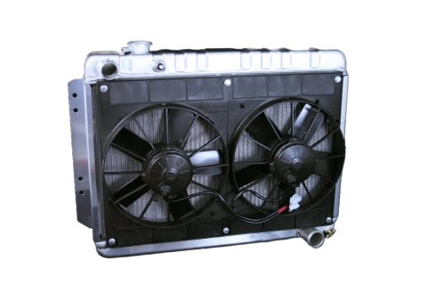 Radiator and Fan - Pro-Series - 25.5 in W x 20 in H x 6.75 in D - Dual Fans - Driver Side Inlet - Passenger Side Outlet - Manual Transmission - Aluminum - Natural - GM B-Body 1959-64 - Kit