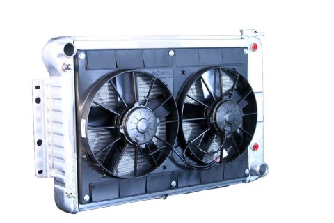 Radiator and Fan - Pro-Series - 27.5 in W x 18.5 in H x 6.75 in D - Dual Fans - Driver Side Inlet - Passenger Side Outlet - Automatic Transmission - Aluminum - Natural - GM F-Body 1967-69 - Kit