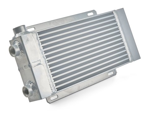 Fluid Cooler - 16.688 x 8.625 x 3.125 in - Plate Type - 12 AN Male Inlet / Outlet - 1/2 in NPT Female Auxiliary Port - Aluminum - Natural - Universal - Each thumbnail 2
