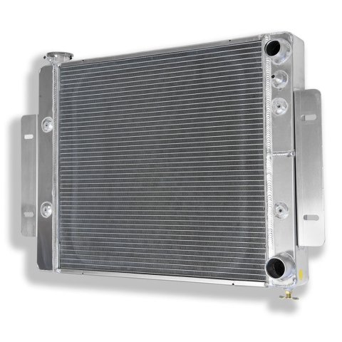 Radiator - 24.03 in W x 18.59 in H x 2.56 in D - Passenger Side Inlet - Passenger Side Outlet - Aluminum - Natural - GM LS-Series - Jeep CJ 1973-86 - Each