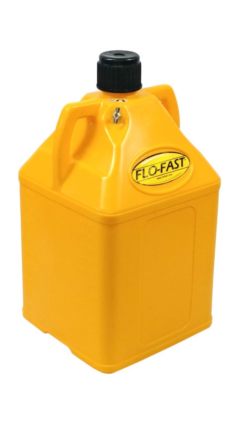 Utility Jug - 15 Gal - 14.5 x 15 x 27 in Tall - O-Ring Seal Cap - Petcock Vent - Square - Plastic - Yellow - Each