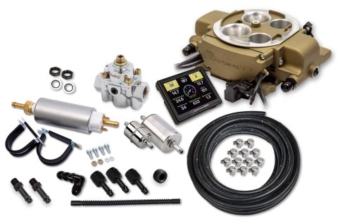 Fuel Injection - Sniper EFI - Master Kit - Throttle Body - Quadrajet Flange - Fuel Pressure Regulator Required - Fittings / O2 Sensor / Programmer Included - Aluminum - Gold - Kit
