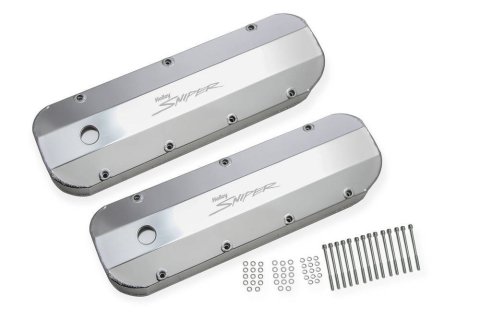 Valve Cover - Sniper - Tall - Baffled - Breather Holes - Sniper Logo - Aluminum - Silver Anodized - Big Block Chevy - Pair