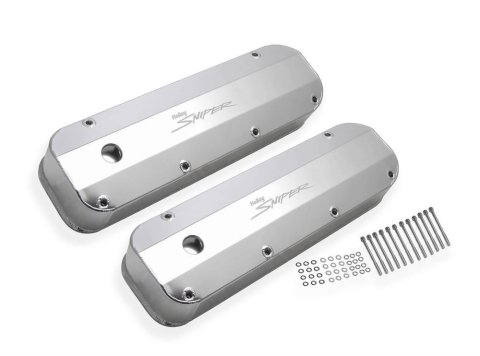 Valve Cover - Sniper - Tall - Baffled - Breather Holes - Sniper Logo - Fabricated Aluminum - Silver - Ford Big Block - Pair