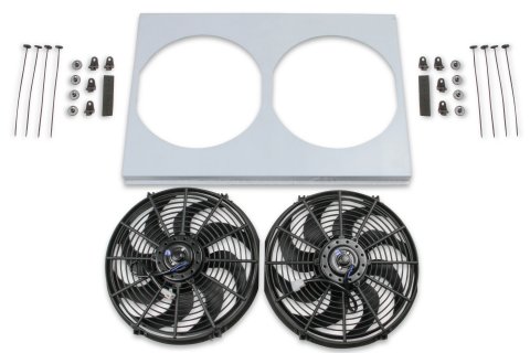 Electric Cooling Fan - Frostbite Economy - Dual 14 in Fans - Puller - 1800 CFM - 12V - Curved Blade - 18.75 H x 28.25 in W - 1 in Thick - Aluminum Shroud - Plastic - Kit