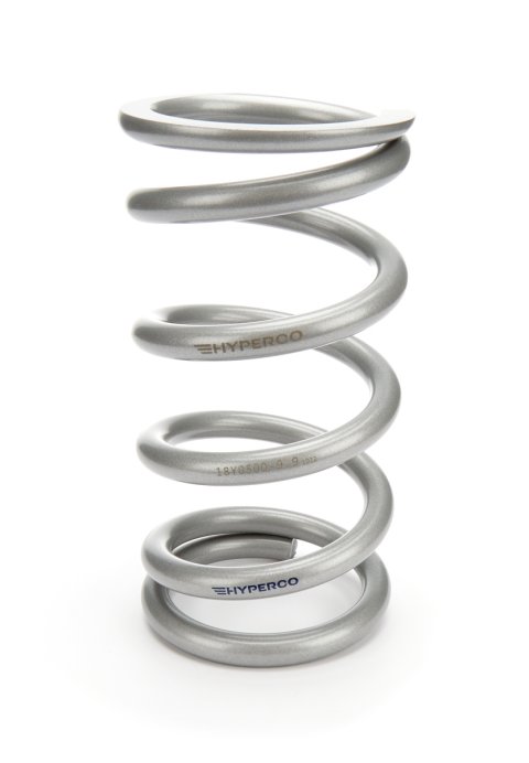 Coil Spring - Conventional - 5 in OD - 9.9 in Length - 450 lb/in Spring Rate - Front - Steel - Silver Powder Coat - Each