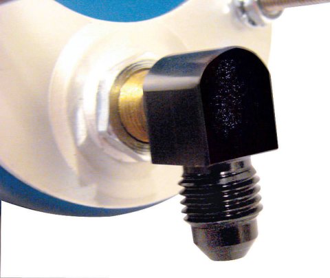 Fitting - Adapter - 90 Degree - 1/8 in NPT Female to 4 AN Male - Aluminum - Black Anodized - Oil Pressure Gauges - Each thumbnail 1