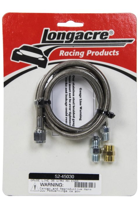 Gauge Line Kit - 4 AN - 36 in Long - 4 AN Female to 1/8 in NPT Male - Fittings Included - PTFE - Braided Stainless - Mechanical Pressure Gauges - Kit
