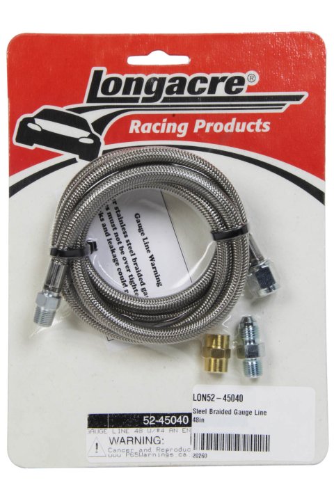 Gauge Line Kit - 4 AN - 48 in Long - 4 AN Female to 1/8 in NPT Male - Fittings Included - PTFE - Braided Stainless - Mechanical Pressure Gauges - Kit