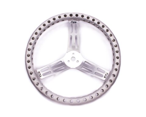 Steering Wheel - Lightweight - 15 in Diameter - 2.5 in Dish - 3-Spoke - Drilled / Shot Peened Grip - Aluminum - Natural - Each thumbnail 1