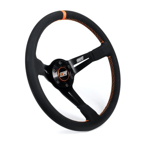 Steering Wheel - Off Road / SXS / Drifting / Track Days - 14 in Diameter - 2.36 in Dish - 3-Spoke - Black Synthetic Grip - Orange Stripe - Aluminum - Black Anodized - Each
