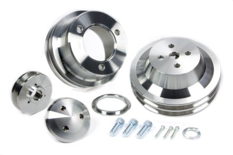 Pulley Kit - Performance Ratio - 2 Groove V-Belt - Aluminum - Clear Powder Coat - Small Block Ford 1965-77 - Kit
