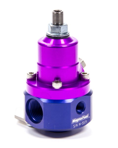 Fuel Pressure Regulator - QuickStar EFI - 35 to 85 psi - In-Line - 8 AN O-Ring Inlets - 6 AN O-Ring Outlet - 1/8 in NPT Port - Aluminum - Blue / Purple Anodized - E85 / Gas / Methanol - Each thumbnail 1