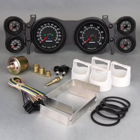Gauge Kit - Analog - Aviator - Fuel Level / Oil Pressure / Water Temperature / Voltmeter / Tachometer / Speedometer - Black Face - GM F-Body 1970-78 - Kit