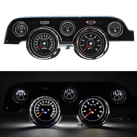 Gauge Kit - M-153 Series - Analog - Fuel Level / Oil Pressure / Water Temperature / Voltmeter / Tachometer / Speedometer - Black Face - Ford Mustang 1967-68 - Kit