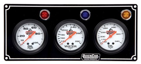 Gauge Panel Assembly - Oil Pressure / Oil Temperature / Water Temperature - 2-5/8 in Diameter - Silver Face - Warning Light - Kit thumbnail 1