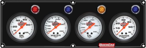 Gauge Panel Assembly - Legend Series - Plain Panel - Oil Pressure / Oil Temperature / Water Temperature / Water Pressure - 2-5/8 in Diameter - White Face - Warning Light - Kit