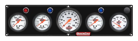 Gauge Panel Assembly - Legend Series - Plain Panel - Oil Pressure / Oil Temperature / Water Temperature / Voltmeter / 3-3/8 in Tachometer - 2-5/8 in Diameter - White Face - Warning Light - Kit