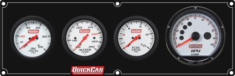 Gauge Panel Assembly - Extreme - Plain Panel - Fuel Pressure / Oil Pressure / Water Temperature / Tachometer - 2-5/8 in Diameter - White Face - Warning Light - Kit thumbnail 1