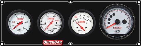 Gauge Panel Assembly - Extreme - Plain Panel - Oil Pressure / Water Temperature / Voltmeter / Tachometer - 2-5/8 in Diameter - White Face - Warning Light - Kit thumbnail 2