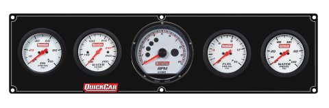 Gauge Panel Assembly - Extreme - Plain Panel - Fuel Pressure / Oil Pressure / Water Temperature / Water Pressure / Tachometer - 2-5/8 in Diameter - White Face - Warning Light - Kit thumbnail 1