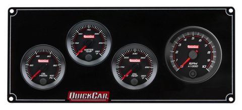 Gauge Panel Assembly - Redline - Oil Pressure / Water Temperature / Oil Temperature / Tachometer - Black Face - Aluminum - Black - Kit