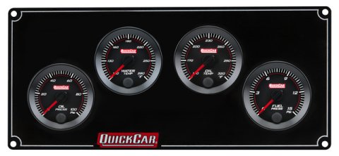 Gauge Panel Assembly - Redline - Oil Pressure / Water Temperature / Oil Temperature / Fuel Pressure - 0-15 psi Fuel Pressure - Black Face - Aluminum - Black - Kit