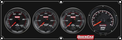 Gauge Panel Assembly - Redline - Oil Pressure / Oil Temperature / Recall Tachometer / Water Temperature - 3 in / 2-5/8 in Diameter - Black Face - Kit
