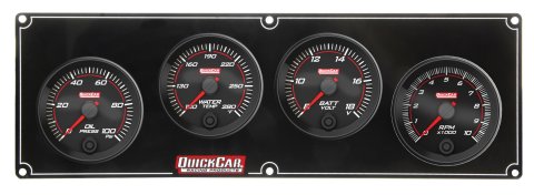 Gauge Panel Assembly - Redline - Oil Pressure / Water Temperature / Volt / Tachometer - 2-5/8 in Diameter - Black Face - Kit thumbnail 1