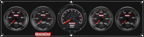 Gauge Panel Assembly - Redline - Oil Pressure / Water Temperature / Fuel Pressure / Oil Temperature / Tachometer - 0-100 psi Fuel Pressure - Black Face - Aluminum - Black Anodized - Kit thumbnail 1
