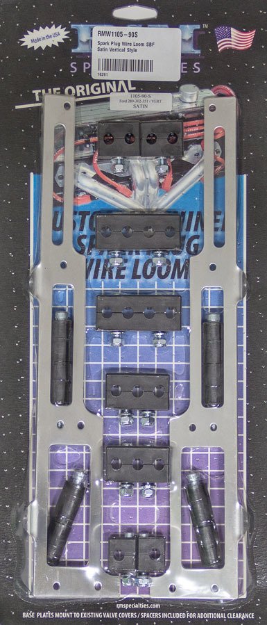Spark Plug Wire Loom - Valve Cover Mount - 7-9 mm - Vertical - Satin Bracket Included - Plastic - Black - Clamp Style - Small Block Ford - Kit thumbnail 1