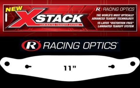 Helmet Shield Tear Off - Xstack 10 - 2 mm Thick - 11 in Center to Center - Plastic - Clear - Shoei / KBC / Scorpion / Rockhard Helmets - Set of 30 thumbnail 1