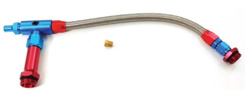 Carburetor Fuel Line - 3/8 in Hose Barb Inlet - Dual 7/8-20 in Male Outlets - Braided Stainless Hose - Blue / Natural / Red - Holley 4150 Carburetors - Kit