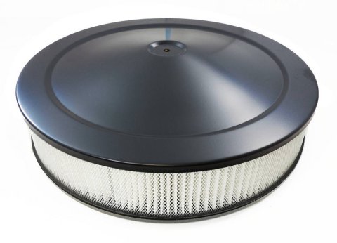 Air Cleaner Assembly - Muscle Car - 14 in Round - 3 in Element - 5-1/8 in Carb Flange - Dropped Base - Steel - Black Powder Coat - Kit