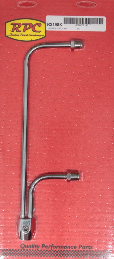Carburetor Fuel Line - 3/8 in NPT Female Inlet - Dual 5/8 in Inverted Flare Male Outlets - 8-21/32 in Centers - Fuel Pressure Gauge - Steel - Chrome - Holley 4160 - Each